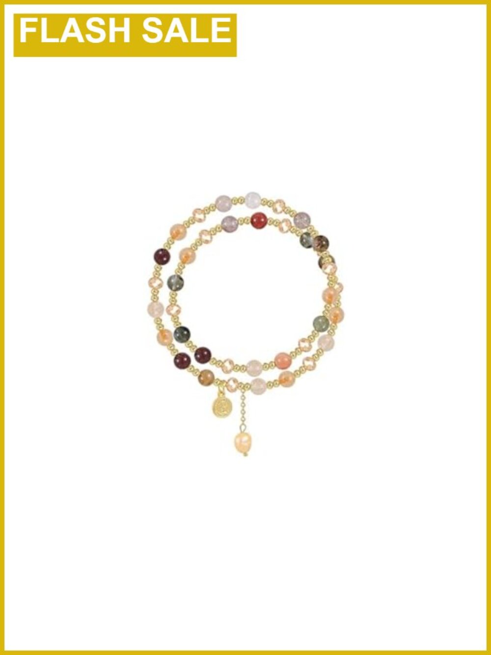 Double Layered Crystal Pearl Bead Tassel Bracelet Adjustable Stacked